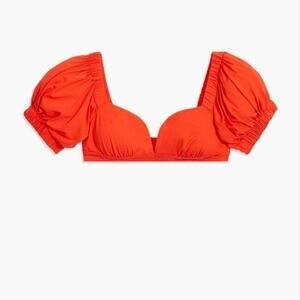 WEWOREWHAT NEW $110 Puff Sleeve Moe Bikini Top Poinciana Red Medium